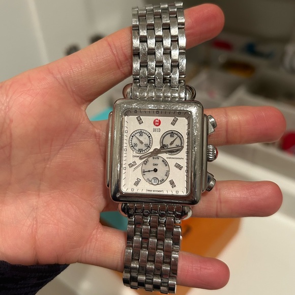 Michele Watch - Deco Diamond Stainless Steel Watch with Diamonds - Picture 1 of 8